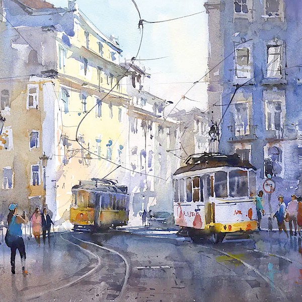 Land · See · Stadt in watercolor